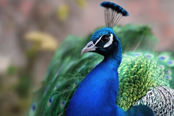 Majestic peacock with vibrant feathers displaying its beauty in a serene garden setting during daylight