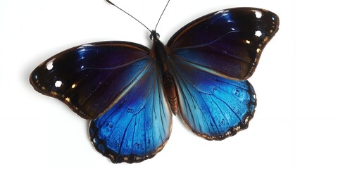 Vibrant Blue Morpho Butterfly Wings Detailed Close Up Macro Shot