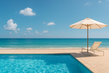 夏の海辺を望むプールサイドの背景素材