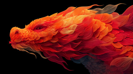 Obraz premium Vibrant Dragon Portrait Made of Petal-Like Scales in Fiery Hues