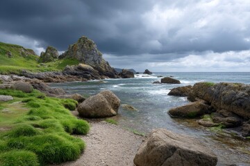 Fototapeta premium Rocky Coastline with Cloudy Sky