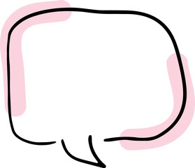 speech bubble hand drawn with black lines with pink lines drawn with brush