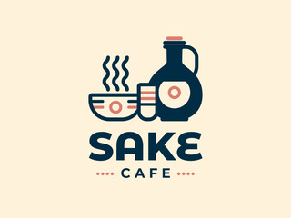 Japanese sake cafe logo vector template with editable text, perfect for branding, menus, and packaging. Modern, minimalist, and customizable design for restaurants, bars, and sushi shops.