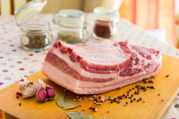 Fresh piece of lard ready for salting