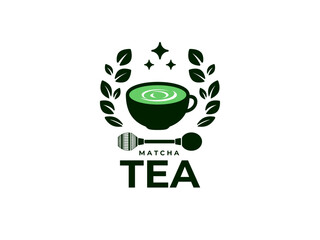 Editable vector logo template for matcha tea restaurant or cafe. Modern minimalist design with customizable text, perfect for branding, menus, and packaging. High-resolution scalable AI EPS files.