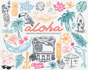 Aloha State Of Mind - whimsical illustration collection, Hawaian aesthetic