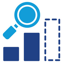 Predictive Analytics Dual Tone Blue Fill - Magnifying Glass Over Data Analysis Charts