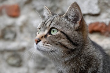 Gray Tabby Cat Looking Up