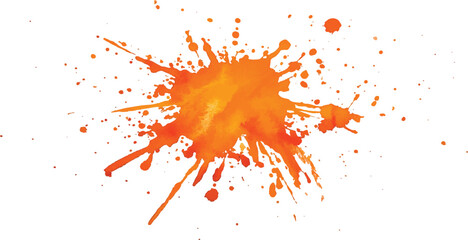 Isolated orange paint splatter on white background. Orange stroke of paint isolated on transparent background. Watercolor orange cloud with splatter texture on transparent background. 
