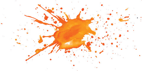 Isolated orange paint splatter on white background. Orange stroke of paint isolated on transparent background. Watercolor orange cloud with splatter texture on transparent background. 