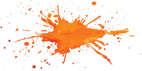 Isolated orange paint splatter on white background. Orange stroke of paint isolated on transparent background. Watercolor orange cloud with splatter texture on transparent background. 
