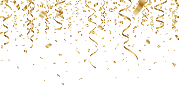 Realistic falling gold confetti and streamers seamless pattern on transparent PNG  - Powered by Adobe
