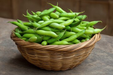 Fresh Edamame in Basket