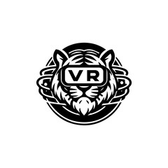 Obraz premium Bold black and white graphic of a tiger's face with VR vector logo