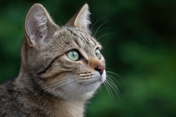 Cat Portrait Looking Upward Green Eyes