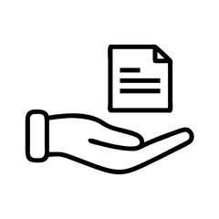 Icon of a hand offering a legal document - symbol of legal assistance and advice in a minimalistic outline style