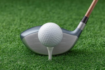 Golf Ball on Tee with Club on Green Grass