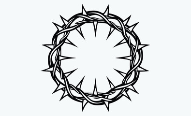 Crown of thorns silhouette, Crown of thorns icon vector, Circle frame from plant branches with thorns, Vector illustration