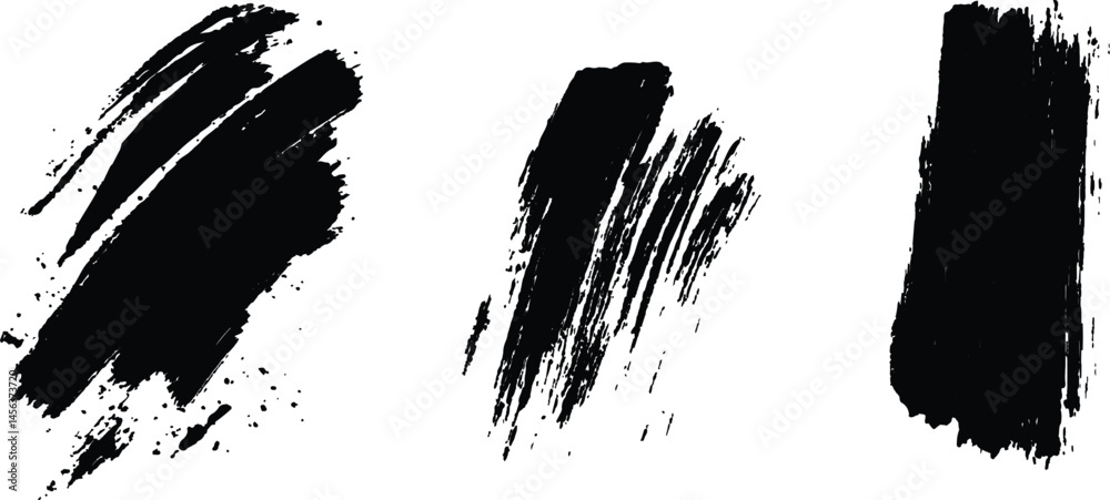 Poster vector set of grunge black brush marks isolated on transparent background. abstract black paint spla