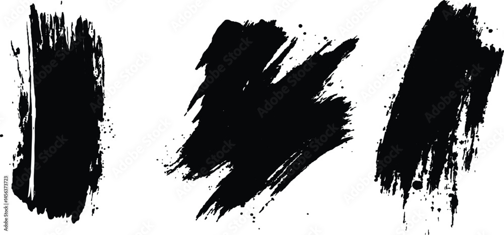 Poster vector set of grunge black brush marks isolated on transparent background. abstract black paint spla