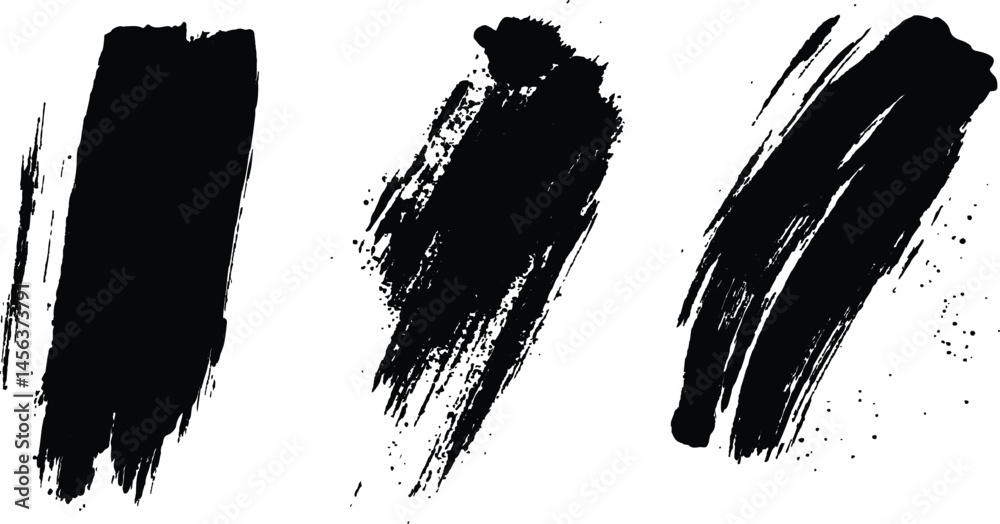 Poster vector set of grunge black brush marks isolated on transparent background. abstract black paint spla