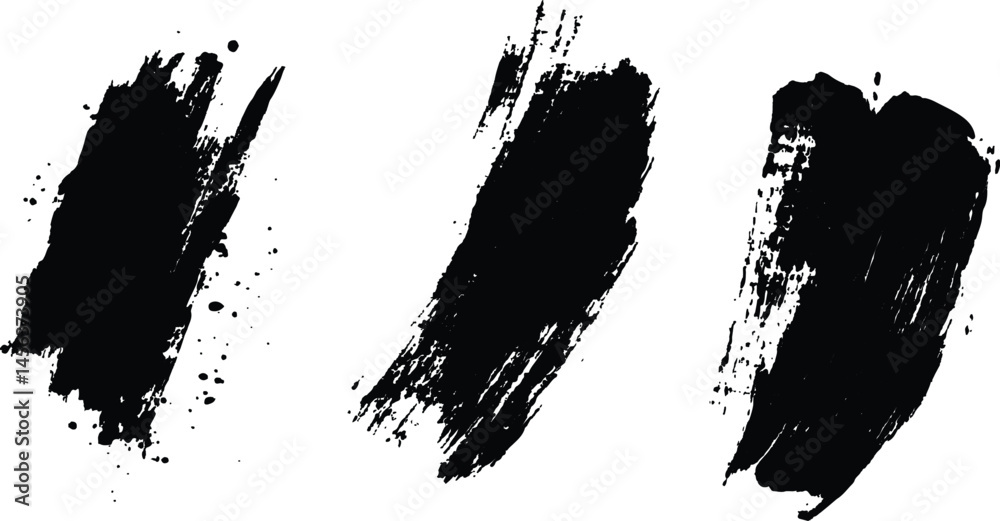 Poster vector set of grunge black brush marks isolated on transparent background. abstract black paint spla