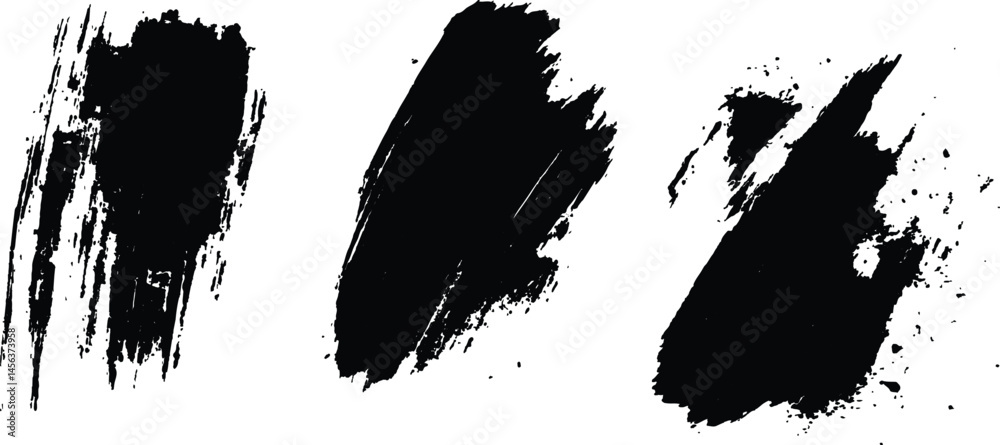 Poster vector set of grunge black brush marks isolated on transparent background. abstract black paint spla