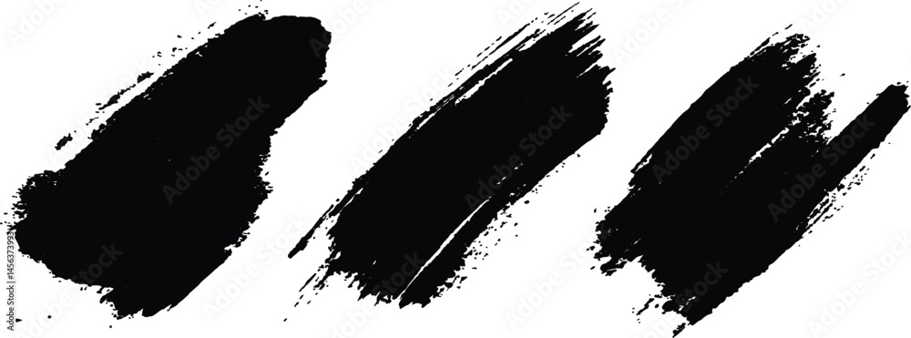 Poster vector set of grunge black brush marks isolated on transparent background. abstract black paint spla