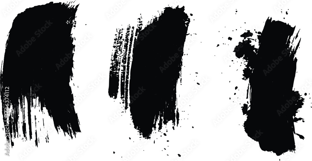 Poster isolated collection of abstract black paint splashes and brush stroke white background. collection o