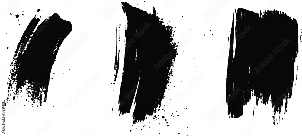 Poster isolated collection of abstract black paint splashes and brush stroke white background. collection o