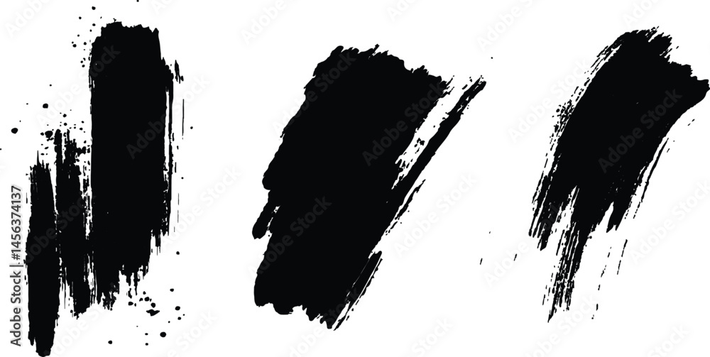 Poster isolated collection of abstract black paint splashes and brush stroke white background. collection o