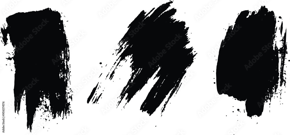 Poster isolated collection of abstract black paint splashes and brush stroke white background. collection o