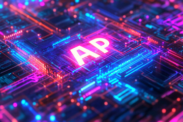 Glowing AP on a circuit board futuristic technology