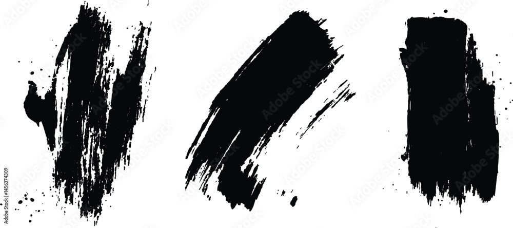 Poster isolated collection of abstract black paint splashes and brush stroke white background. collection o