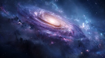 Obraz premium A vibrant spiral galaxy shines with starlight.