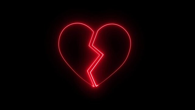 Neon Heart  Broken animation of broken neon heart 4k on black background, Broken heart animation, Concept of unrequited love, broken heart neon animation Neon broken line heart divorce icon isolated