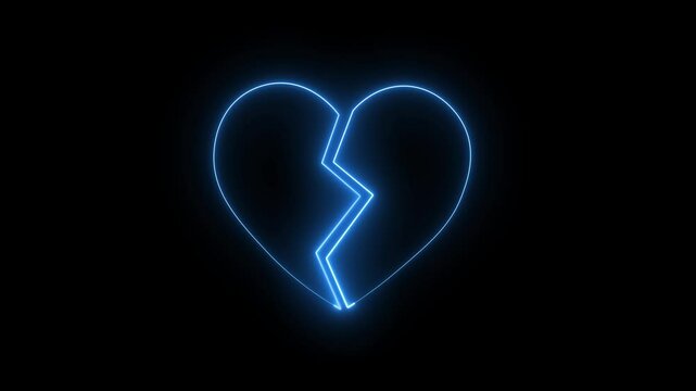 Neon Heart  Broken animation of broken neon heart 4k on black background, Broken heart animation, Concept of unrequited love, broken heart neon animation Neon broken line heart divorce icon isolated