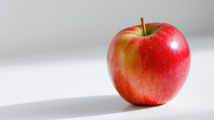 Fresh red apple on white background with natural light and shadow