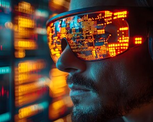 A finance professional using augmented reality to visualize financial data