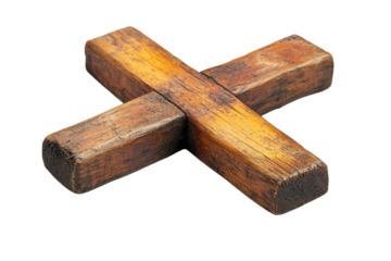 Rustic Wooden Cross: Simple, Elegant, Christian Symbol. Perfect for religious designs, websites, and on transparent background