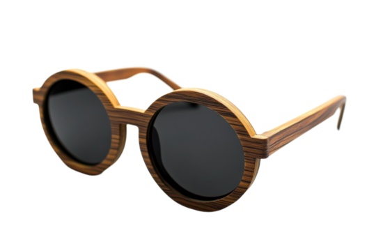 Eco-Friendly Wooden Round Sunglasses: Summer Style Statement craft retro beach unisex trendy eyewear on transparent background