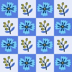 seamless pattern with flowers on a blue background