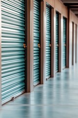 Obraz premium Storage units lined in a corridor reveal organized space for personal belongings in a modern facility