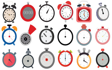 Vector Collection of Stopwatch and Clock Icons for Time Management and Countdown