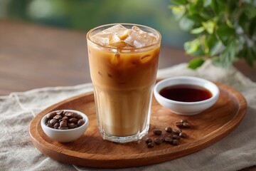 Iced Coffee with Coffee Beans and Syrup