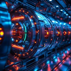 Obraz premium Futuristic high tech banking system with glowing circuits and lights