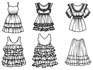 stylish ruffle dress sketch vector fashion illustration drawing