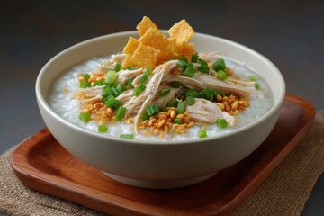 Chicken Congee with Toppings in Bowl