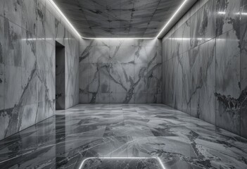 Glossy-floored abstract room with textured honeycomb concrete.