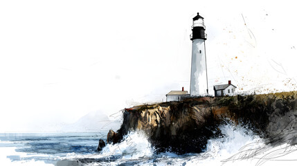 Naklejka premium A Dreamy Sketch of A Lighthouse Standing Tall On A Cli Bbc5d220 6b0d 4524 Abf8 A85a5d93eca7 3